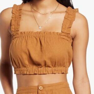 BP Gathered Crop Tank Top Tan Dale Frilly Edges small NWOT